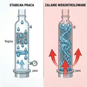 Porównanie kolumny z zalanym wypełnieniem oraz poprawnie pracującej.