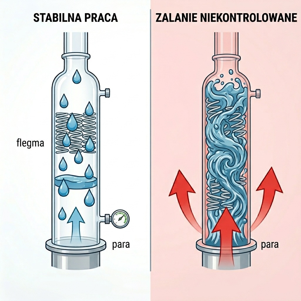 Porównanie kolumny z zalanym wypełnieniem oraz poprawnie pracującej.